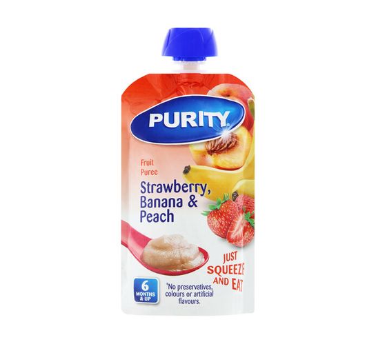 Purity Pureed Baby Food Strawberry, Banana, Peach (1 x 110ml)
