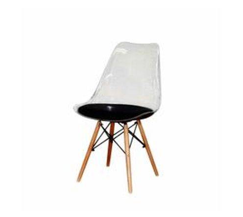 Transparent Padded Wooden Leg Chair - Black