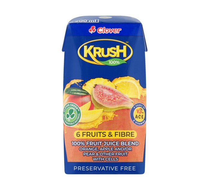 Clover Krush Uht Juice 6 Fruit And Fibre 6 X 200ml Makro 
