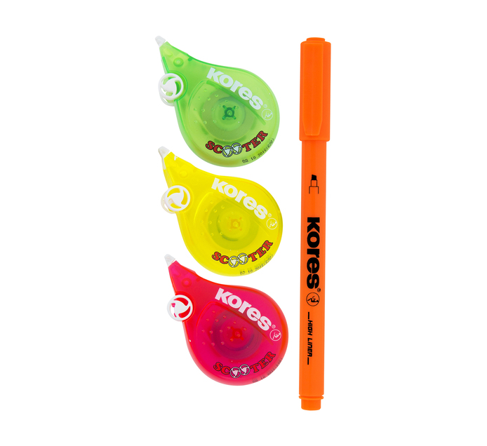 Kores Dry Correction Tape 3 Pack + Highlighter Makro