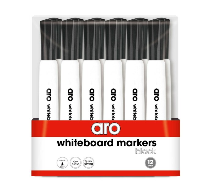 ARO Whiteboard Markers Black 12-Pack 
