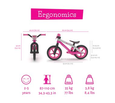 Kiddo Lightweight Beginner Balance Bike Walking Training Toddlers 2-5 Years Pink 