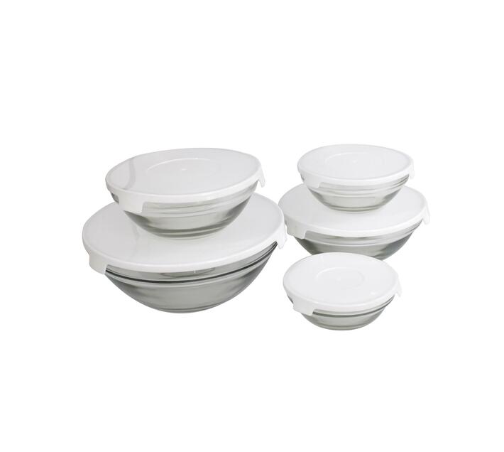 5 Piece Rounded Glass Mise en place Container Bowl Set White Makro