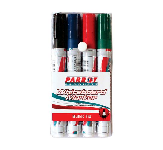 Parrot Bullet Tip Whiteboard Markers Assorted 4-Pack 