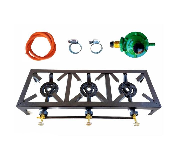 3 Burner, Triple Gas Burner, 4 Legged with Hose And Regulator Set Makro
