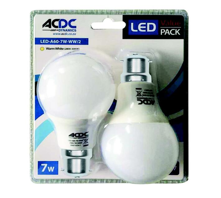 110 240VAC 7W Cool White A60 B22 LED Lamp 2 Pack Seasonal & Work