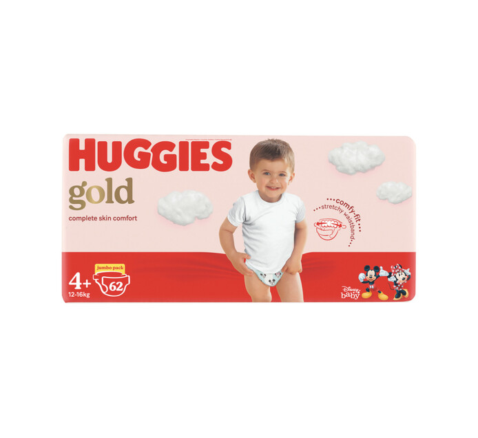 Huggies Jumbo Unisex Gold Disposable Nappies Size 4+ (2 x 62's) Makro