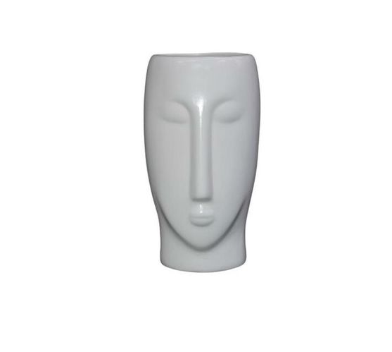 Vase Ceramic 30X15X12cm Portrait Face Man White - Decor Essentials