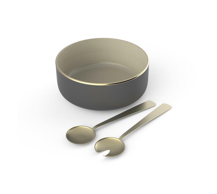 Dusk Salad bowl and Servers Set in Black & Gold Gift Box Makro