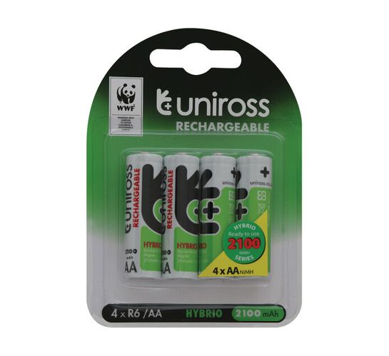 Uniross 4 Pack AA Hybrio Rechargeable Batteries 