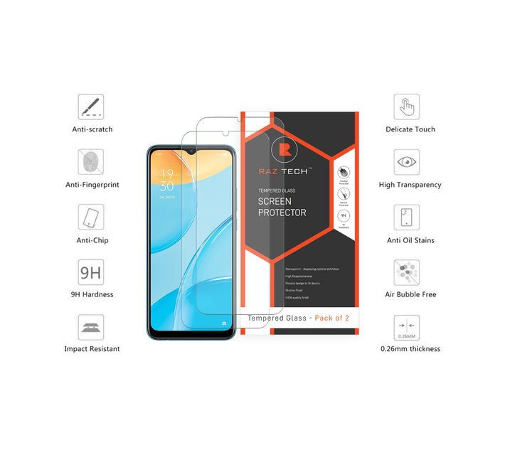 Raz Tech Tempered Glass Screen Protector for Oppo A15 (Pack of 2)