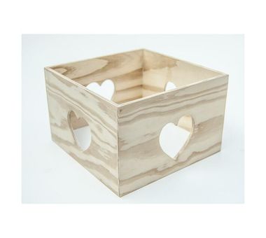 Gift Box Heart Cut Square Natural No, Square Wooden Box No Lid