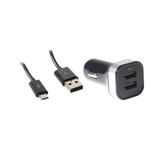 Ultra Link 2 Port Car Charger Plus Cable Black 