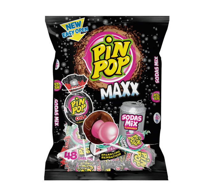 Aldor Pin Pop Maxx Soda (1 x 48's) Lollies Toffees and Boiled