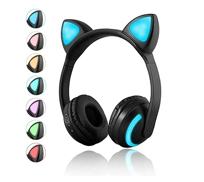 Kids Wireless Cat Ear 7 Colour changing LED Bluetooth Headphones VZV