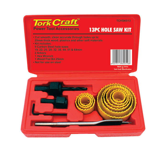 Tork Craft 13 PC Hole Saw Set in Carbon Steel Other Accessories