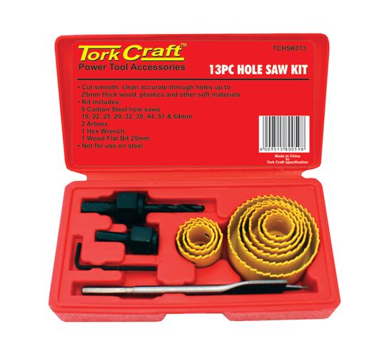 Tork Craft 13 PC Hole Saw Set in Carbon Steel 