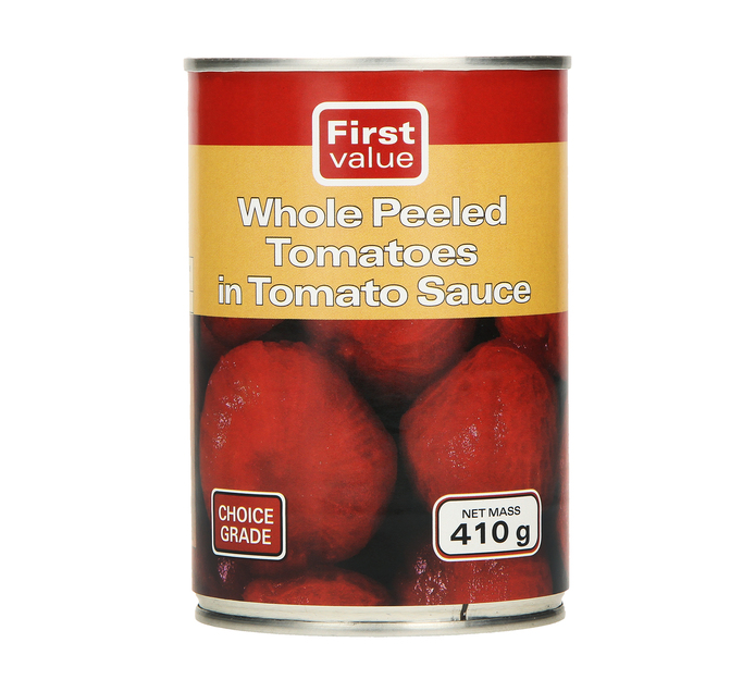 First Value Whole Peeled Tomato (12 x 410g) Canned Tomato Tomatoes
