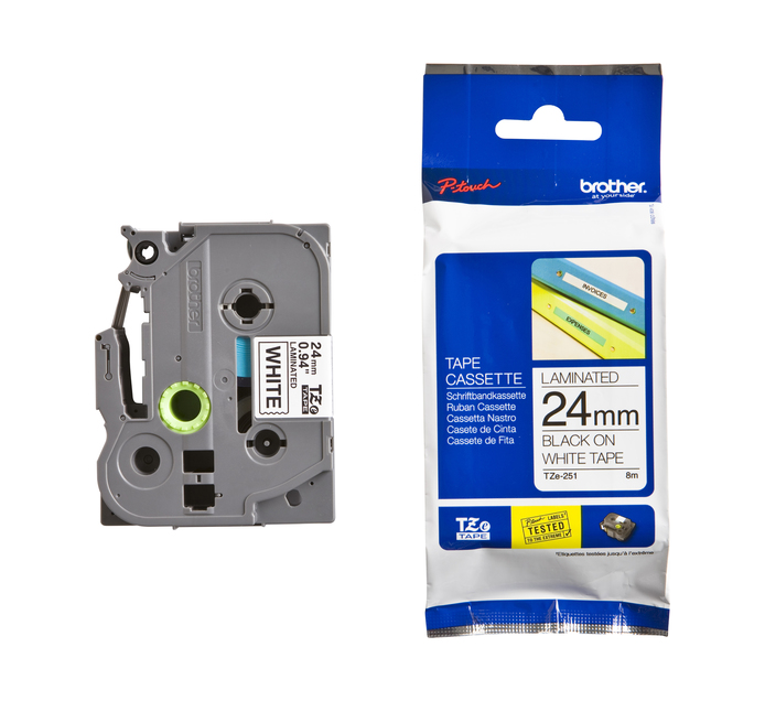 Brother TZE251 Black on White 24mm Laminated Tape Makro