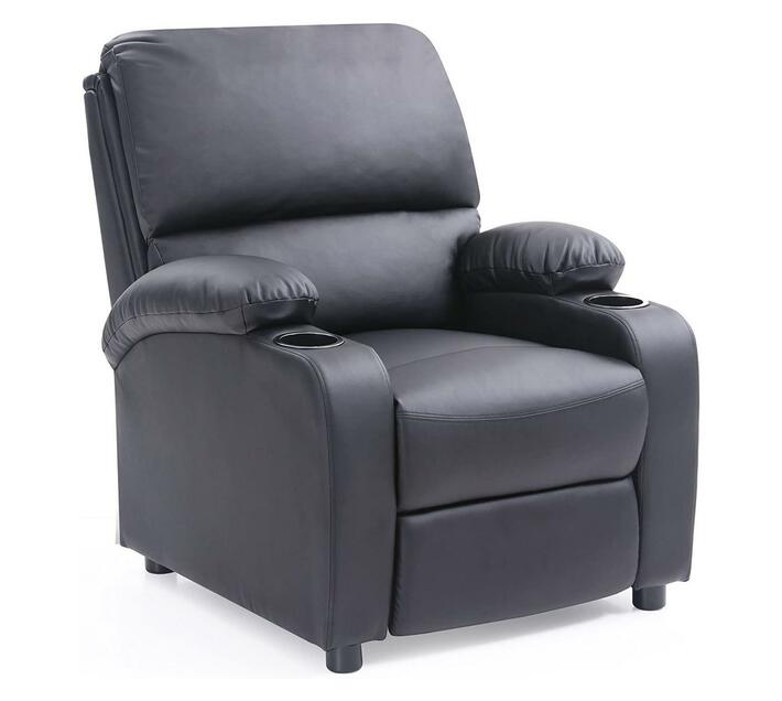 Hazlo Faux Leather Recliner Couch Sofa Chair With 2 Cup Holders Black