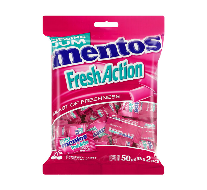 Mentos Gum Fresh Action Cherry Menthol (50 X 2PC) Chewing Gum
