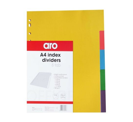 ARO A4 Board File Dividers 5-Tab Assorted Brights 