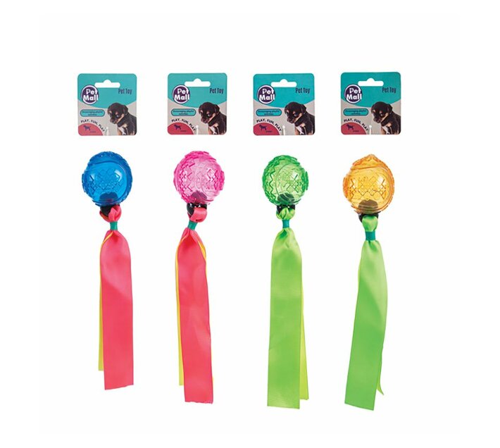 Pet Dog Toy Ball with Ribbon and Sound (Pack of 4)