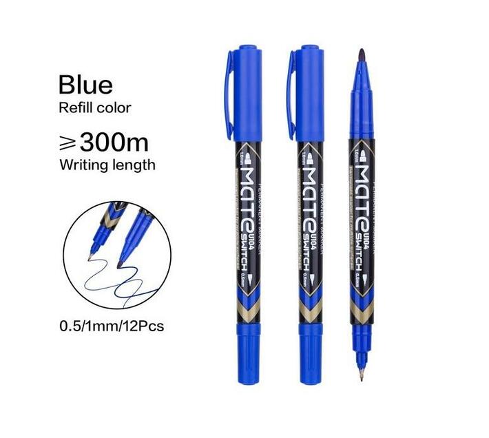 Deli 2 in 1 Mate Permanent and Fine Liner Blue Marker 12 Pack U10430 Makro