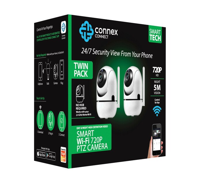 Connex Connect Smart WiFi 720P PTZ IP Camera Auto track Indoor Twin