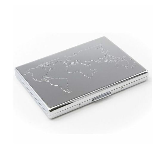 Troika Credit Card Case Business Embossed World Map Silver