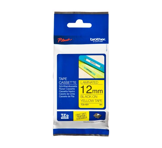 Brother 12mm x 8m TZE-631 Black on Yellow 12mm Laminated Tape 