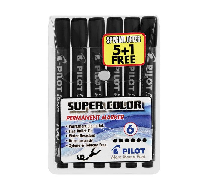 Pilot Super Colour Marker Black 6 Pack 