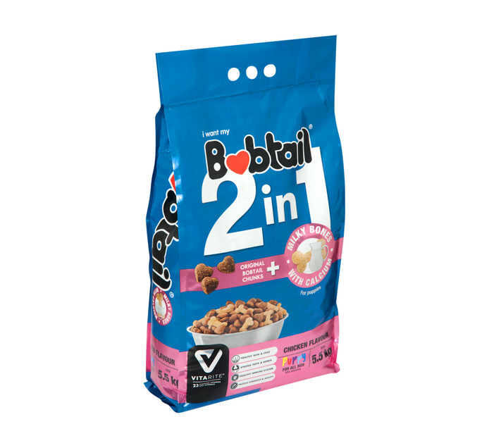 Bobtail 2 IN 1 Dry Dog Food Puppy Milky Bones Chicken (1 x 5.5kg) Makro