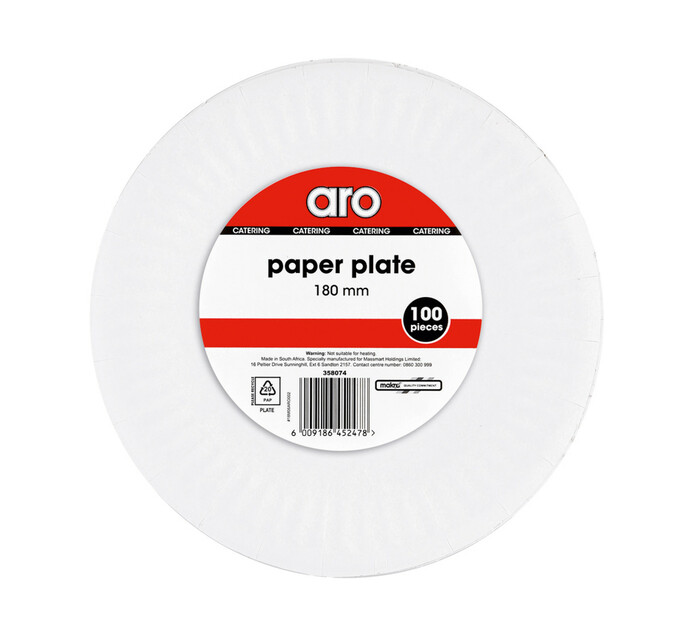 ARO White Paper Plates (1 x 180mm x 100's)